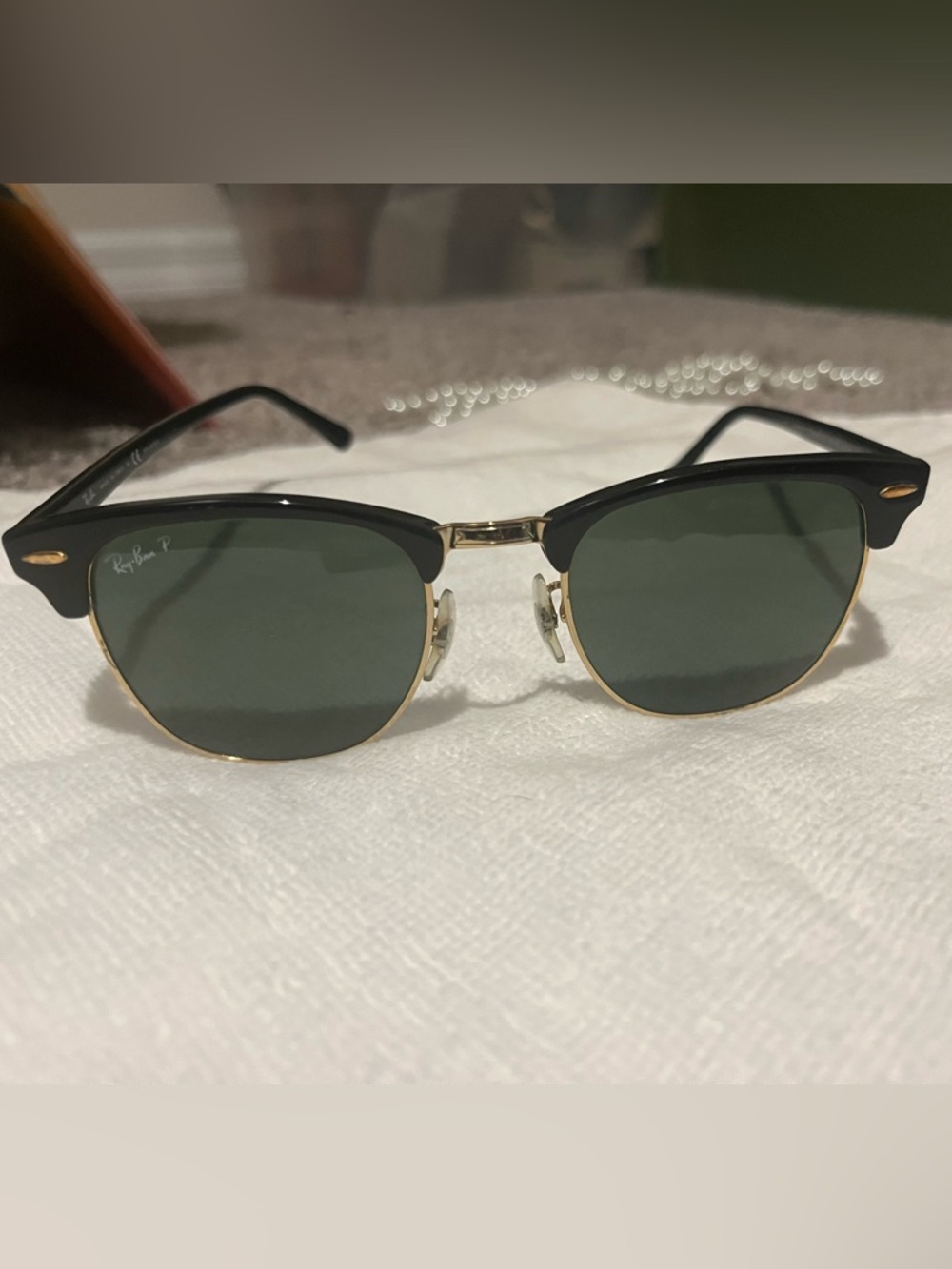 Classic RayBan Clubmaster Sunglasses in Black and Gold- Polarized